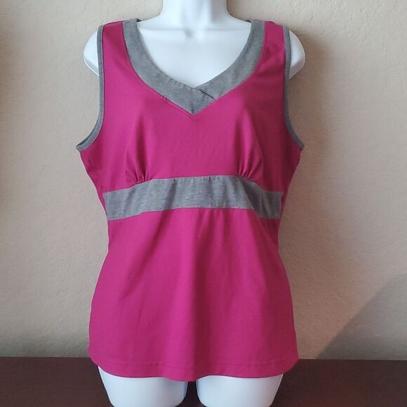 tek gear Tops - Tek Gear Women’s Large Pink & Gray V-Neck Athletic Tank Top Workout Shirt